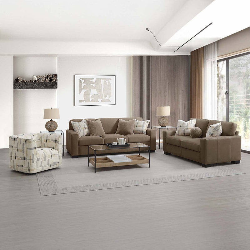 Darya 69" Loveseat w/3 Pillows, Brown Suede Fabric Acme