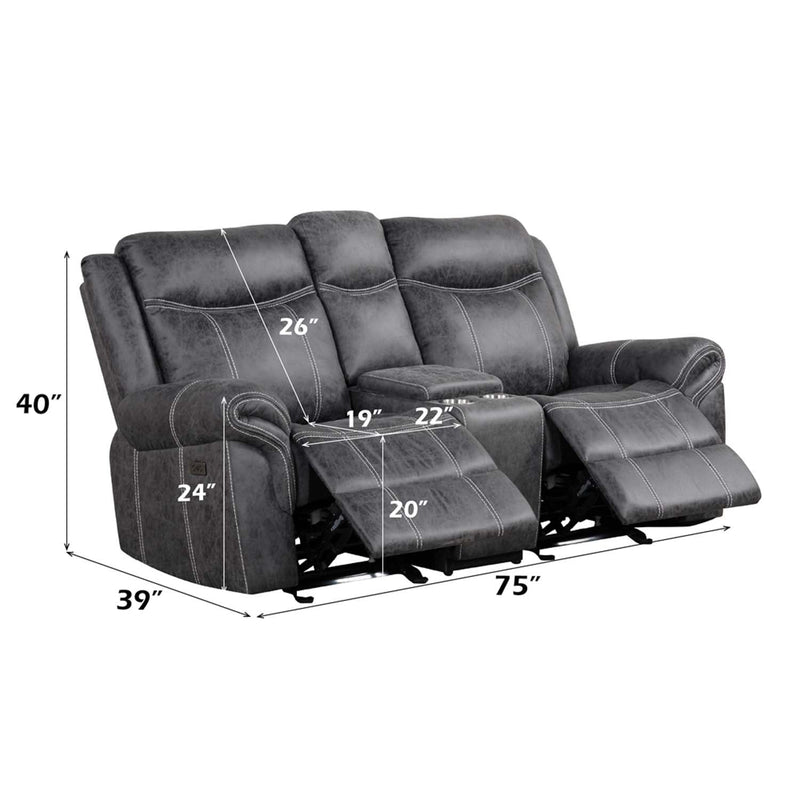Zubaida Power Motion 75" Loveseat w/USB, Dark Gray Polish Microfiber Acme