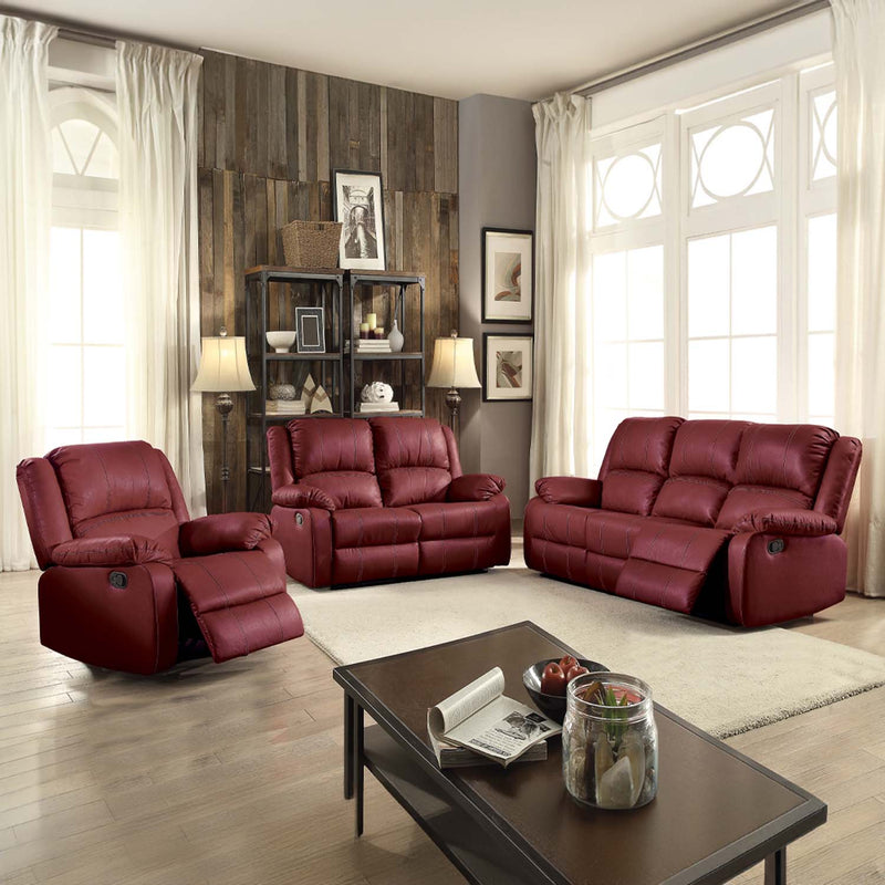 Zuriel Motion 56" Loveseat, Red Faux Leather Acme