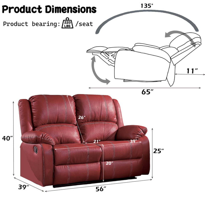 Zuriel Motion 56" Loveseat, Red Faux Leather Acme