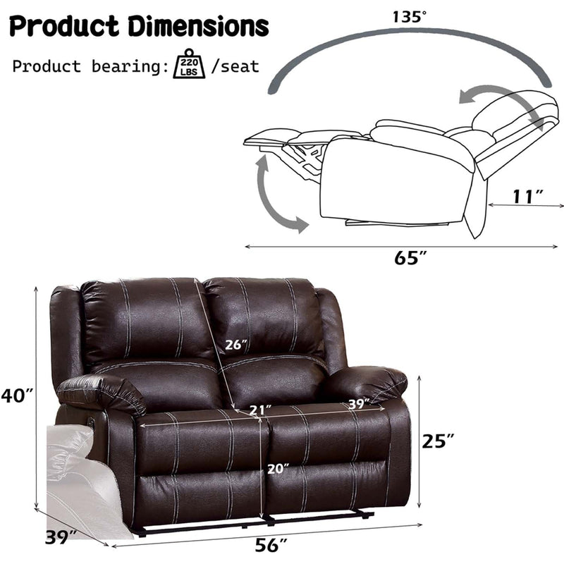 Zuriel Motion 56" Loveseat, Brown Faux Leather Acme