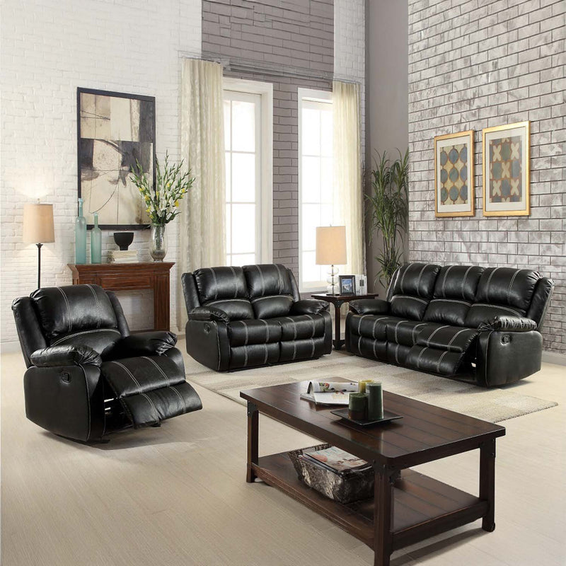 Zuriel Motion 56" Loveseat, Black Faux Leather Acme