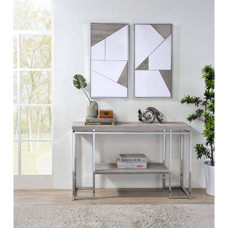 Chafik Accent 17"x32" Mirror 2Pc, Mirrored, Natural Oak & Chrome Finish Acme