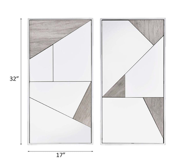 Chafik Accent 17"x32" Mirror 2Pc, Mirrored, Natural Oak & Chrome Finish Acme