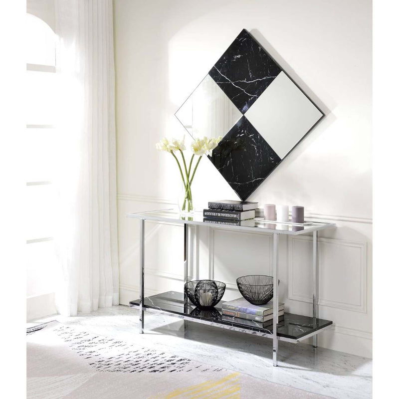 Angwin Accent 32"x32" Mirror, Mirrored & Faux Marble Top Acme
