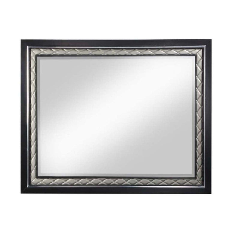 Nicola 46"x34" Mirror, Silver Faux Leather & Black Finish Acme