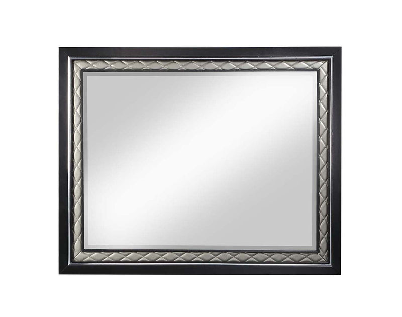 Nicola 46"x34" Mirror, Silver Faux Leather & Black Finish Acme