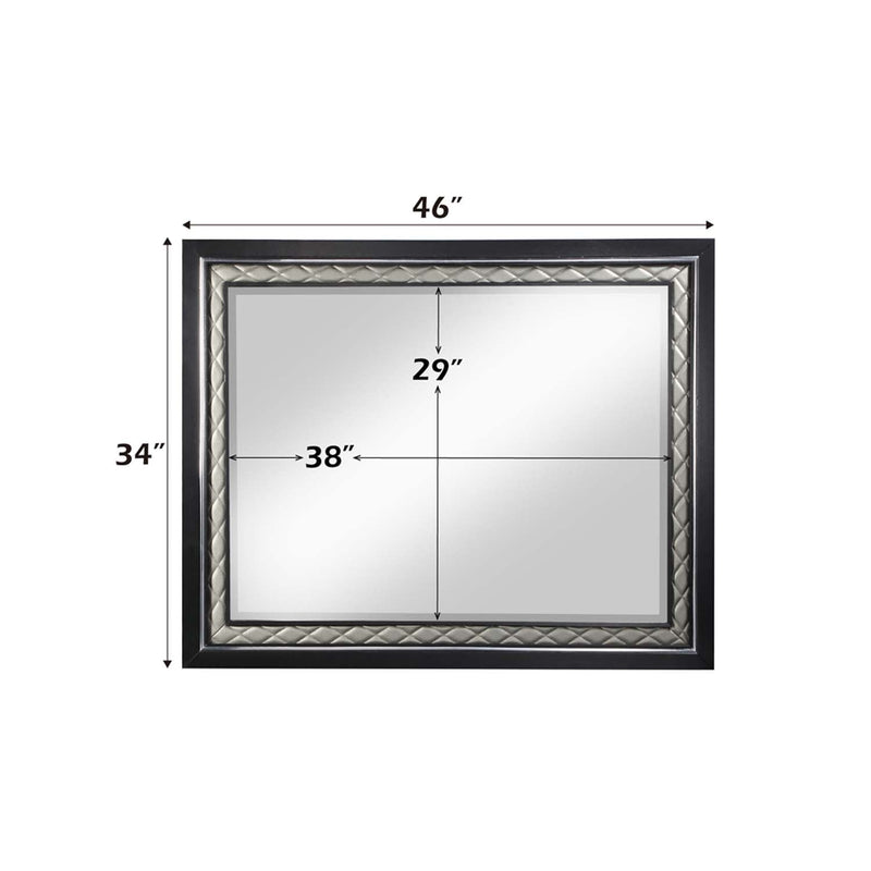 Nicola 46"x34" Mirror, Silver Faux Leather & Black Finish Acme