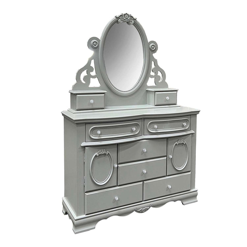 Flora 47"x38" Mirror w/Jewlery, Gray Finish Acme