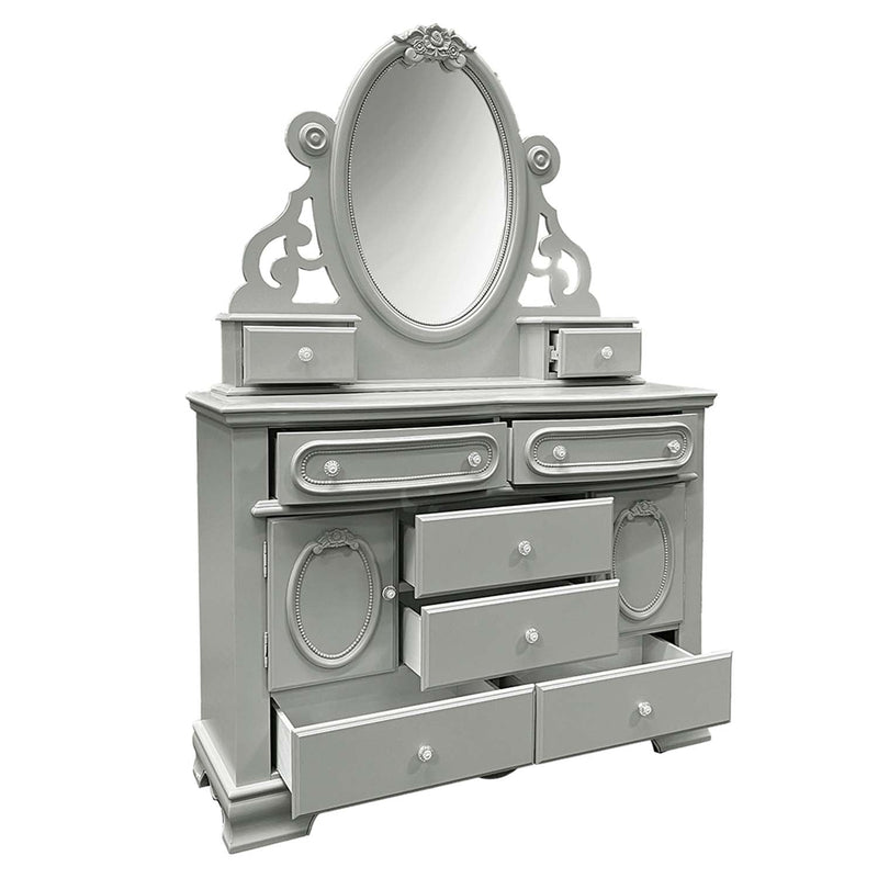 Flora 47"x38" Mirror w/Jewlery, Gray Finish Acme
