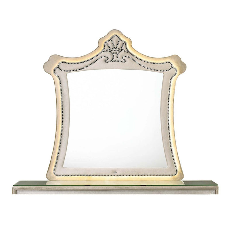 Lucienne 45"x48" Mirror w/Led, Beige Velvet Acme