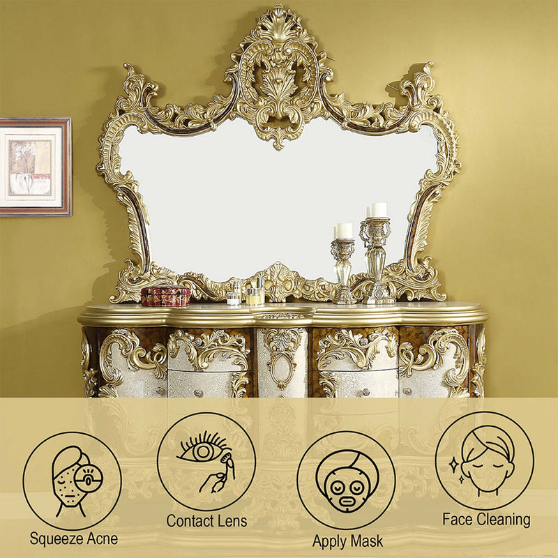 Desiderius 70"x56" Mirror, Antique Gold & Hand Painted Brown Finish Acme