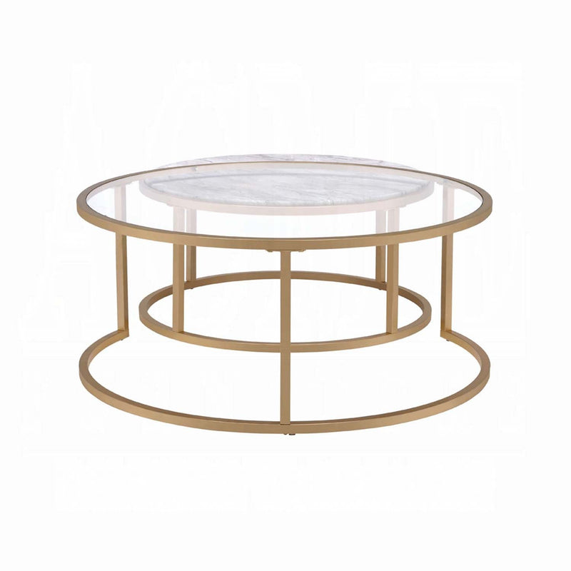 Shanish 2PC Nesting Table Set, Faux Marble Top & Gold Finish Acme