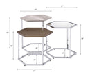 Simno 2PC Nesting Table Set, Clear Glass, Taupe, Gray Washed & Chrome Finish Acme