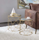 Flowie 2PC Nesting Table Set, Clear Glass Top & Gold Finish Acme