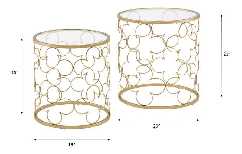 Flowie 2PC Nesting Table Set, Clear Glass Top & Gold Finish Acme