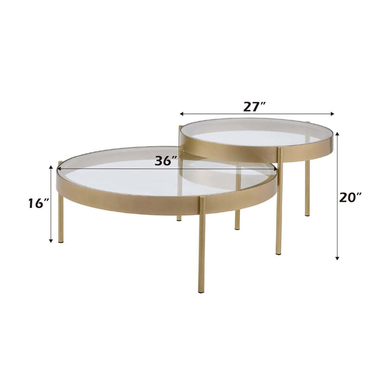 Andover 2PC Nesting Table Set, Clear Glass & Gold Finish Acme