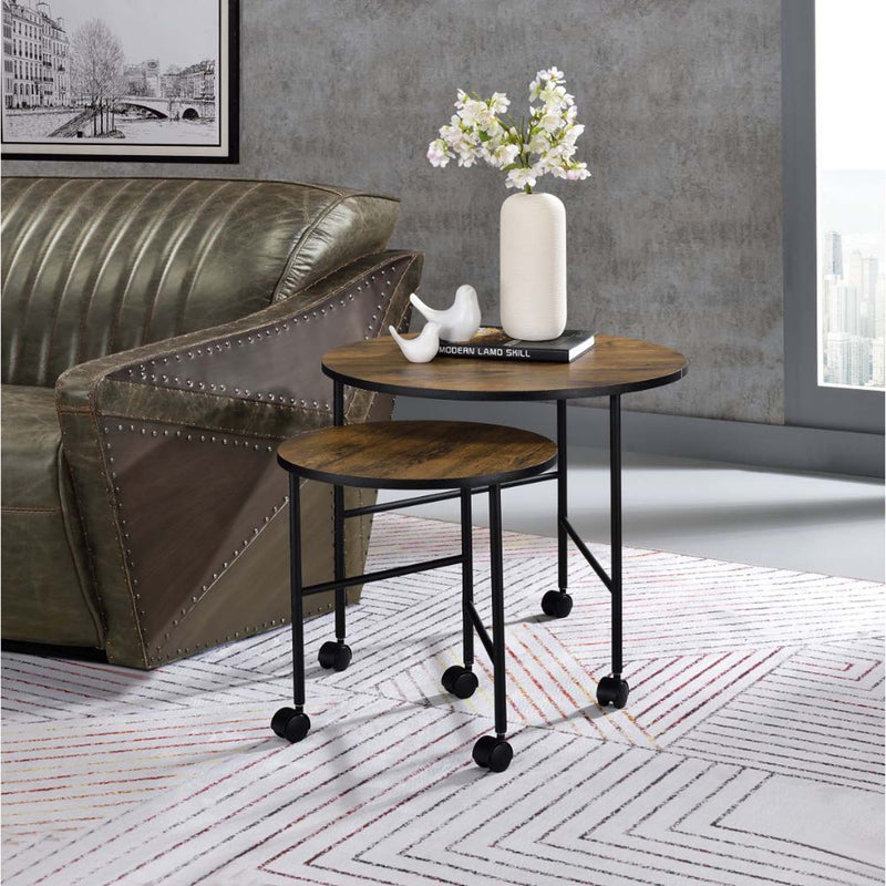 Oblis 2PC Nesting Table Set, Vintage Oak Finish Acme