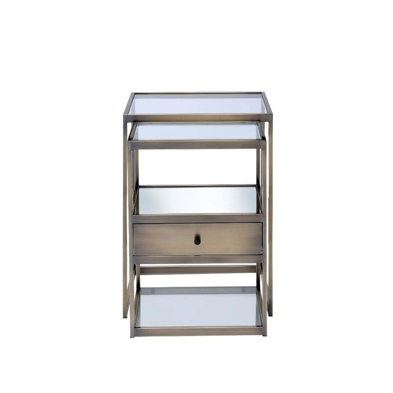 Enca 2PC Nesting Table Set, Clear Glass & Antique Brass Finish Acme