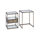 Enca 2PC Nesting Table Set, Clear Glass & Antique Brass Finish Acme