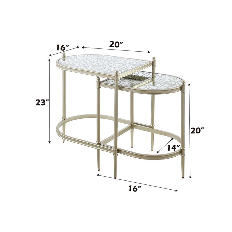Zaba Nesting Table, Glass Top & Silver Finish Acme
