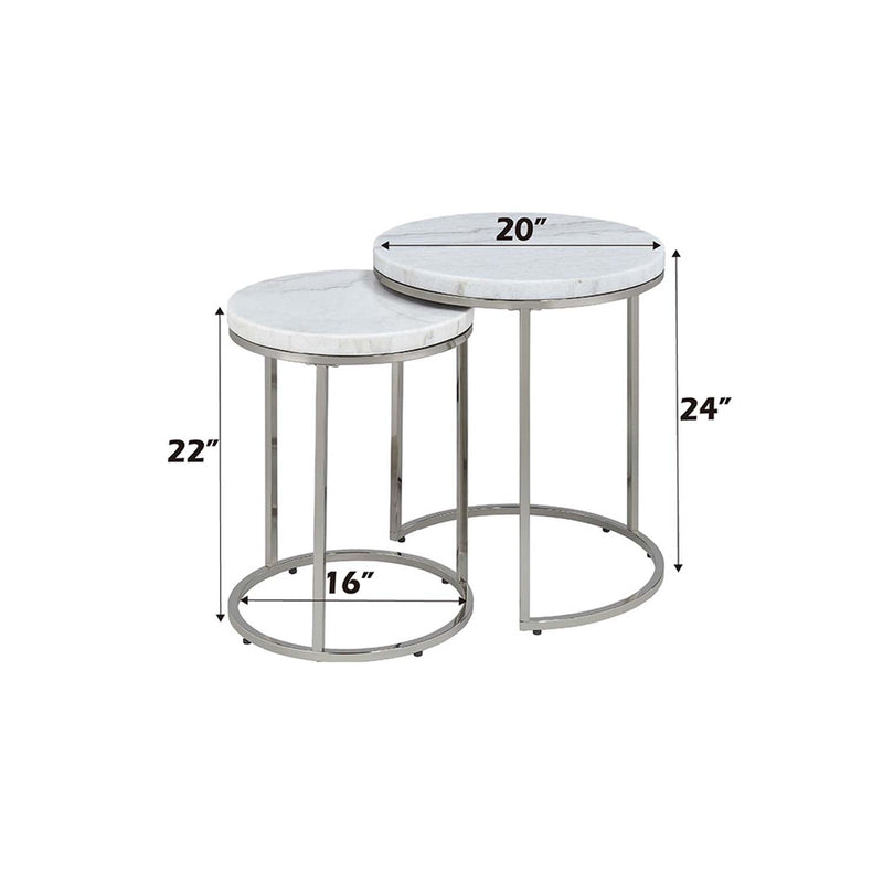 Zaidee 2PC Nesting Table Set, Marble Top & Nickel Finish Acme