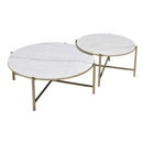 Zaidee 2PC Nesting Table Set, Natural Marble Top & Nickel Finish Acme
