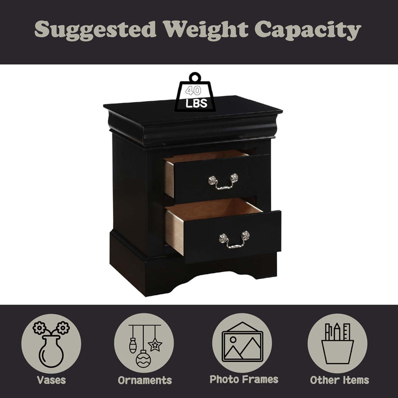 Louis Philippe III Nightstand, Black Finish Acme