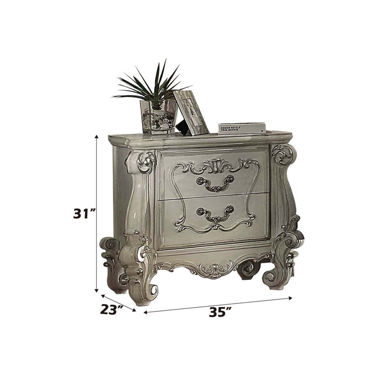 Versailles Nightstand, Bone White Finish Acme
