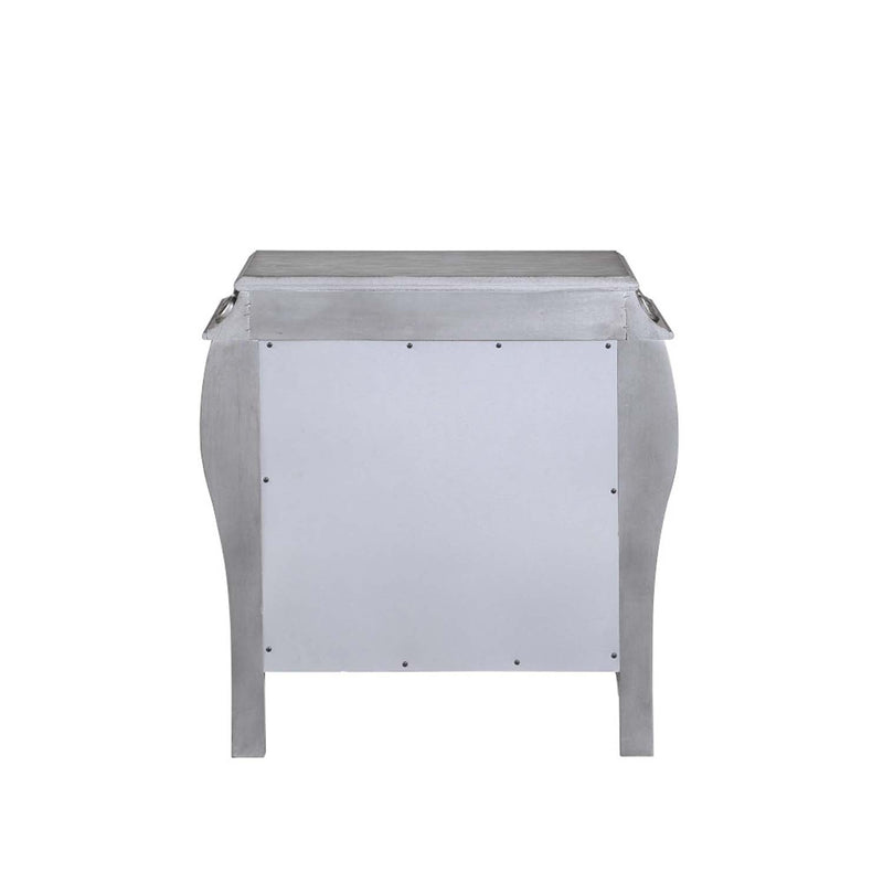 Leonora Nightstand, Vintage Platinum Acme