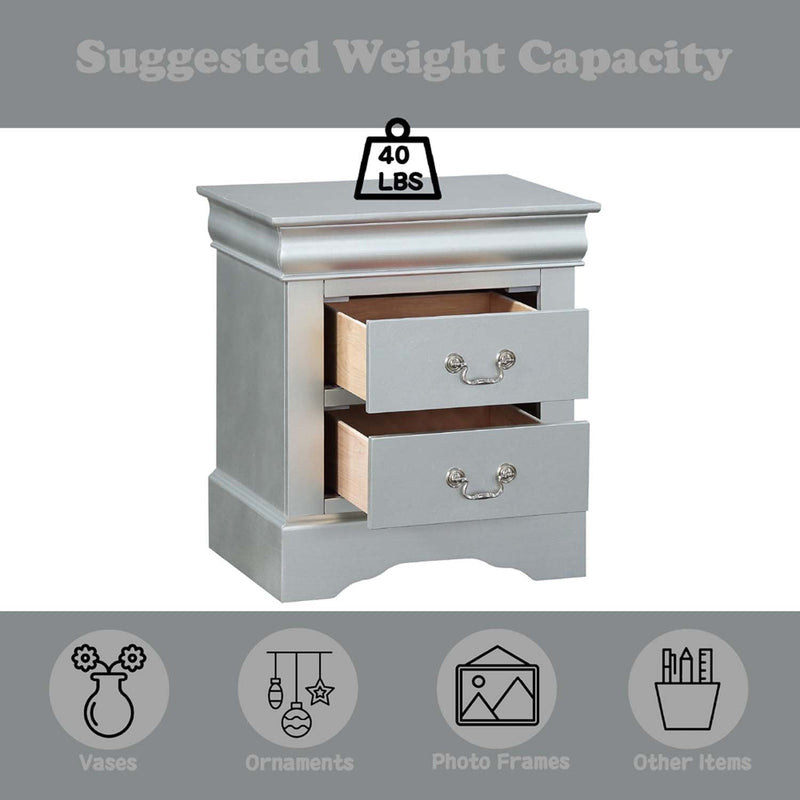 Louis Philippe Nightstand, Platinum Finish Acme
