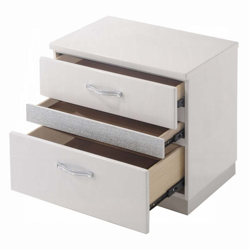 Naima II Nightstand, White High Gloss Finish Acme