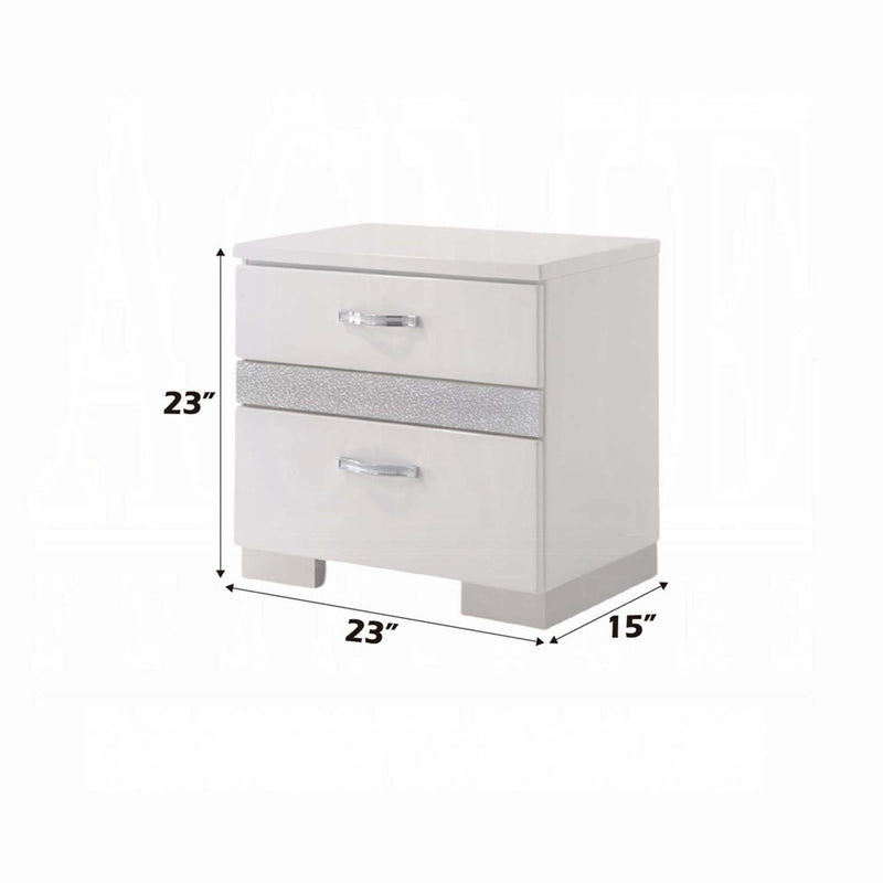 Naima II Nightstand, White High Gloss Finish Acme