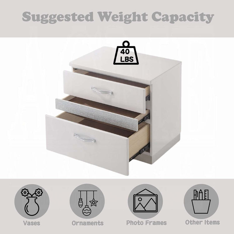 Naima II Nightstand, White High Gloss Finish Acme