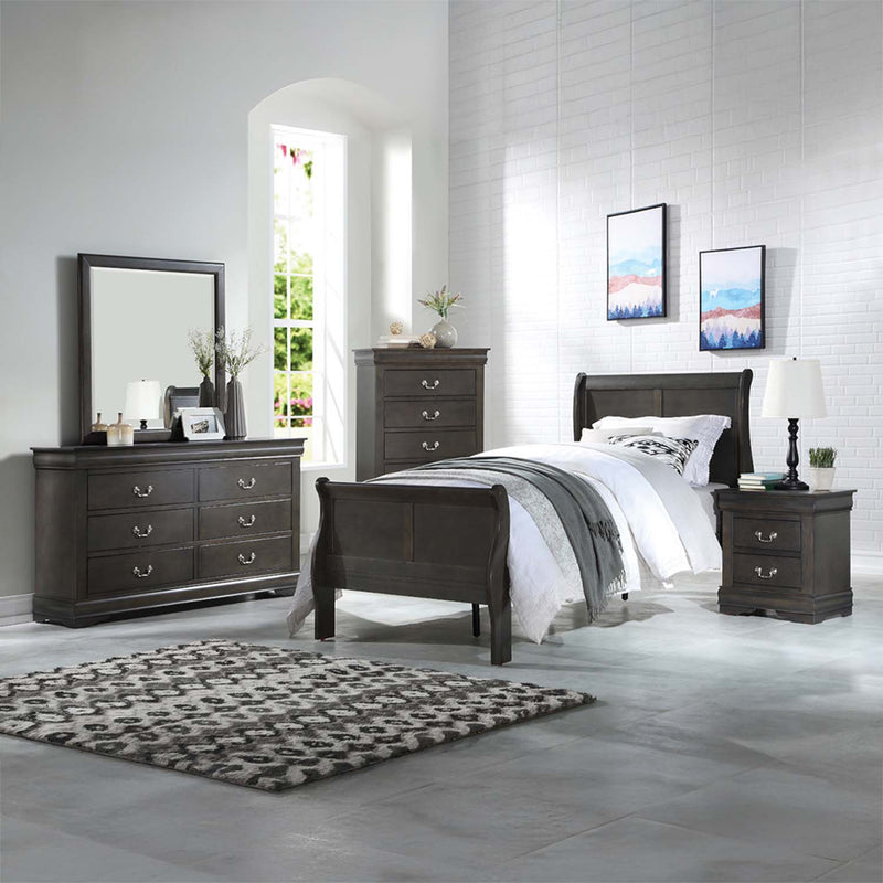 Louis Philippe Nightstand, Dark Gray Finish Acme