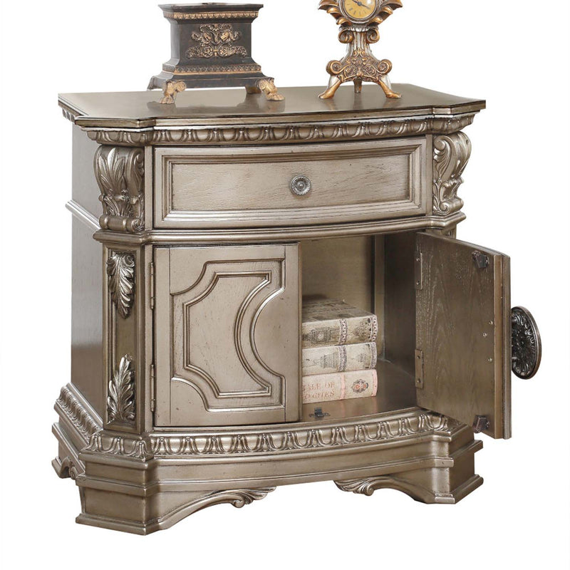 Northville Nightstand w/Wooden Top, Antique Silver Finish Acme