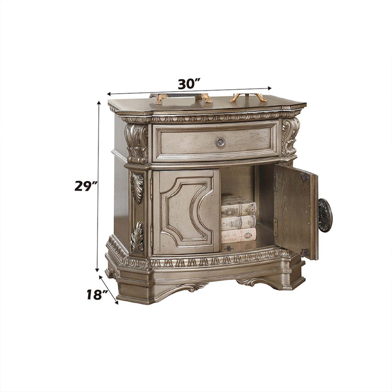 Northville Nightstand w/Wooden Top, Antique Silver Finish Acme