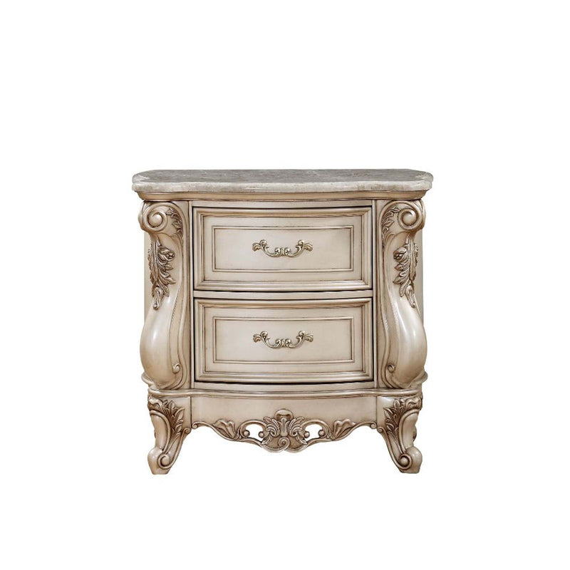 Gorsedd Nightstand, Marble Top & Golden Ivory Finish Acme