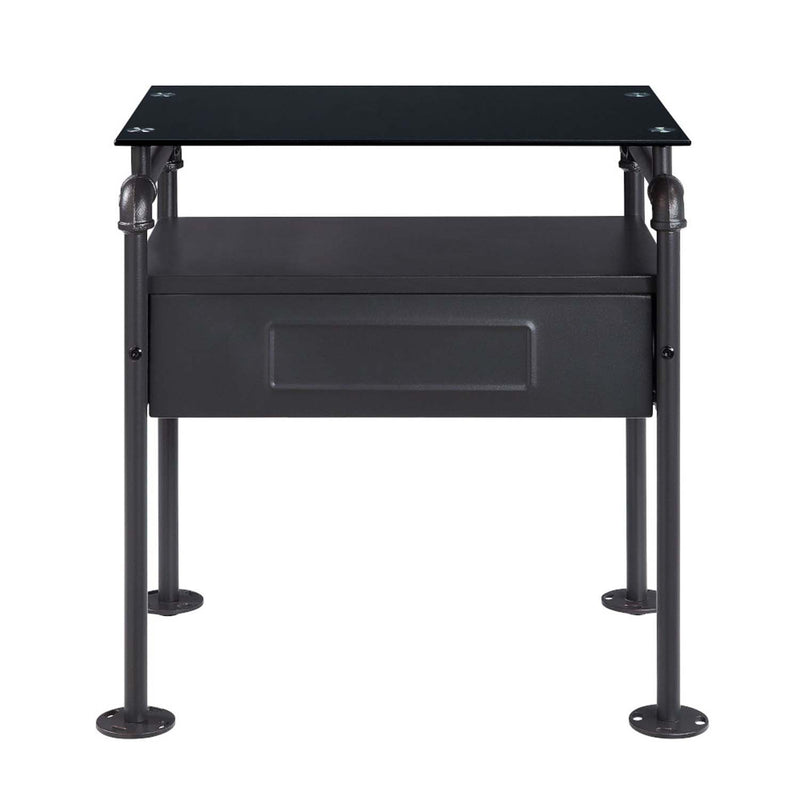 Nicipolis Nightstand, Glass & Sandy Gray Finish Acme