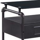 Nicipolis Nightstand, Glass & Sandy Gray Finish Acme