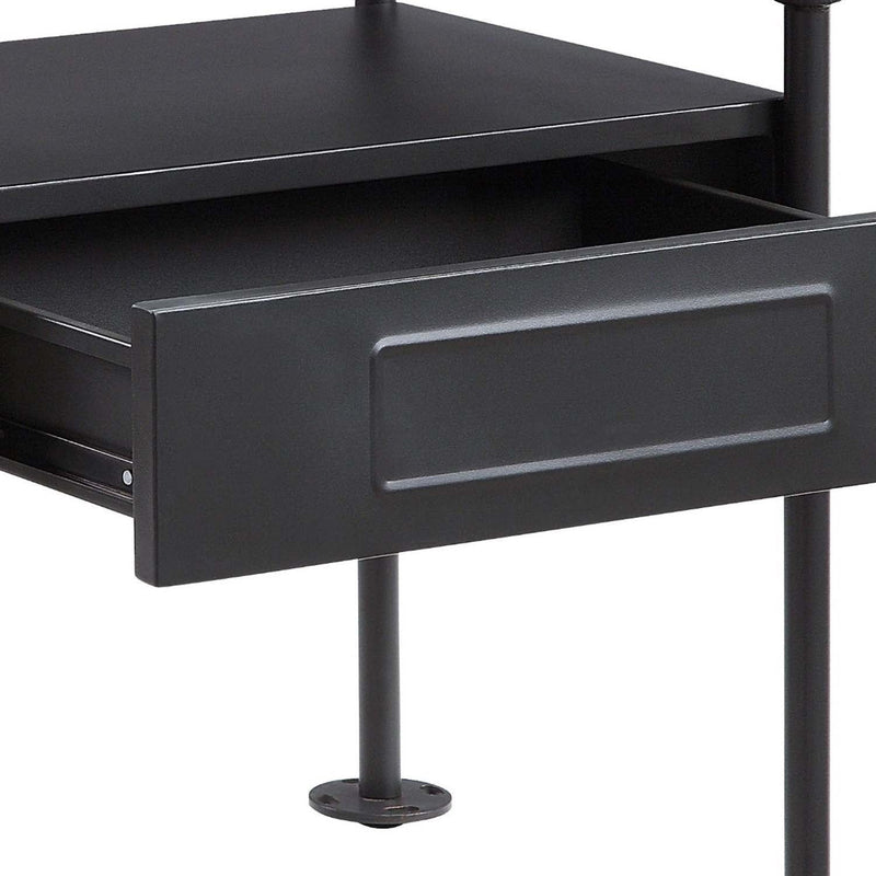 Nicipolis Nightstand, Glass & Sandy Gray Finish Acme