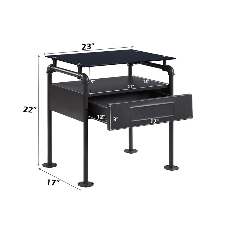 Nicipolis Nightstand, Glass & Sandy Gray Finish Acme