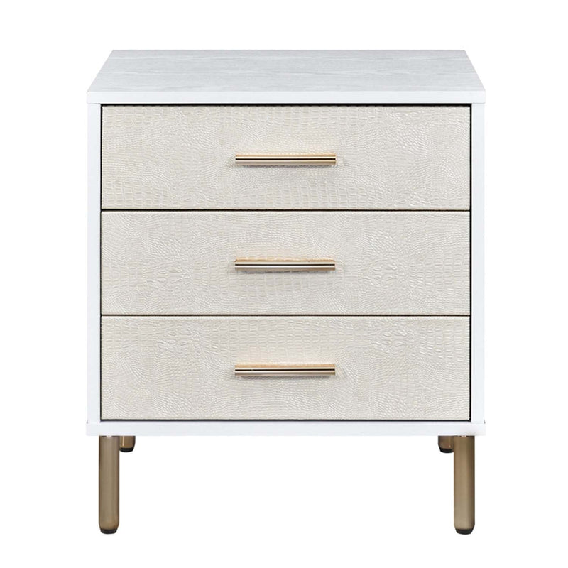 Myles Nightstand, White, Champagne & Gold Finish Acme