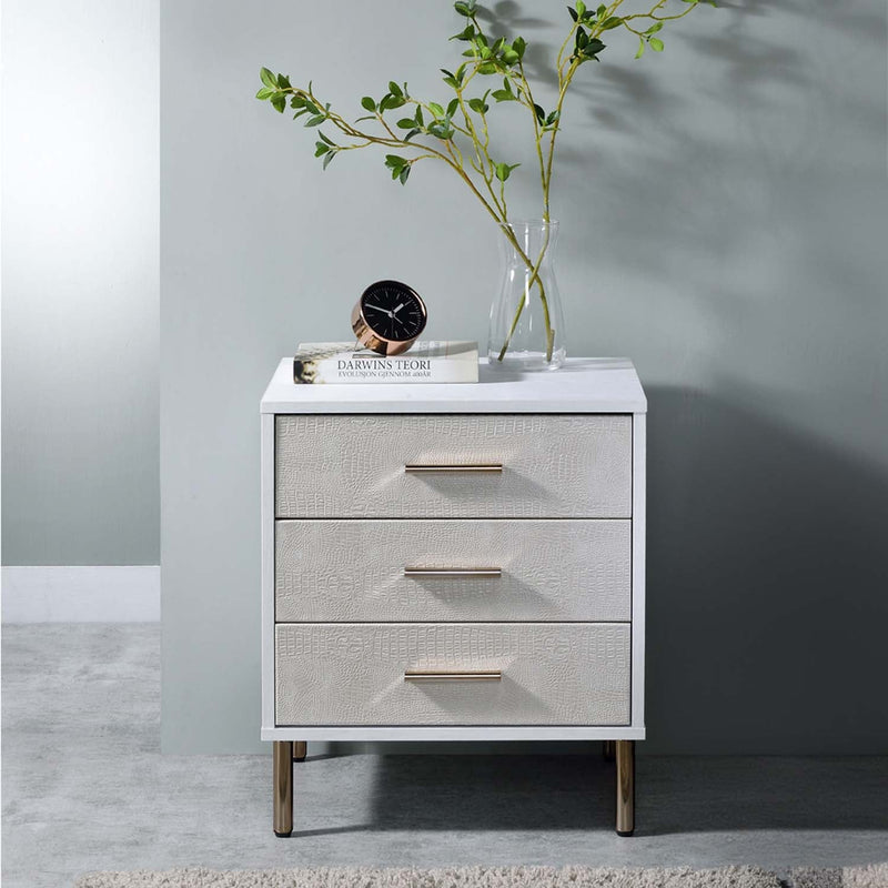 Myles Nightstand, White, Champagne & Gold Finish Acme