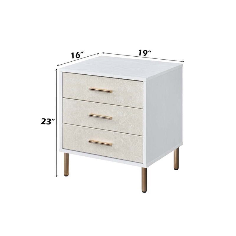 Myles Nightstand, White, Champagne & Gold Finish Acme