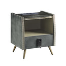 Doris Nightstand w/USB & Electric Lock, Gray Top Grain Leather & Aluminum Acme