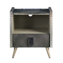 Doris Nightstand w/USB & Electric Lock, Gray Top Grain Leather & Aluminum Acme