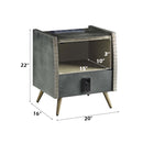 Doris Nightstand w/USB & Electric Lock, Gray Top Grain Leather & Aluminum Acme