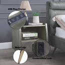 Doris Nightstand w/USB & Electric Lock, Gray Top Grain Leather & Aluminum Acme