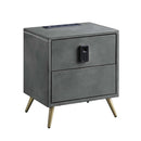 Doris Nightstand w/USB & Electric Lock, Gray Top Grain Leather Acme